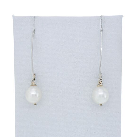 Vintage Silver Tone White Pearl Drop Earrings - Picture 2 of 4